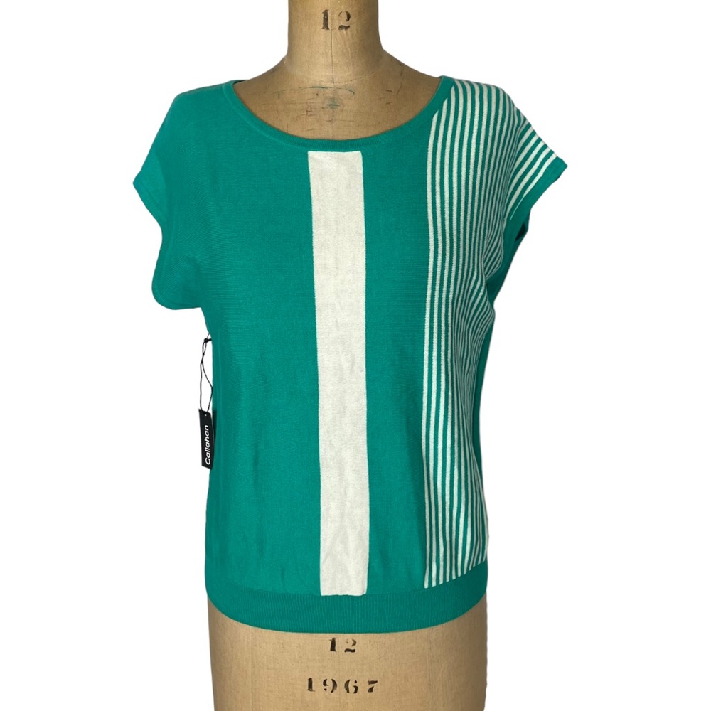 Callahan Sea Green Striped Nora Sleeveless Knit Top Size S